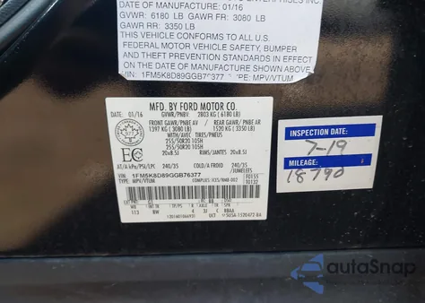 2016 Ford Explorer Xlt из США, поврежденный, VIN 1FM5K8D89GGB76377